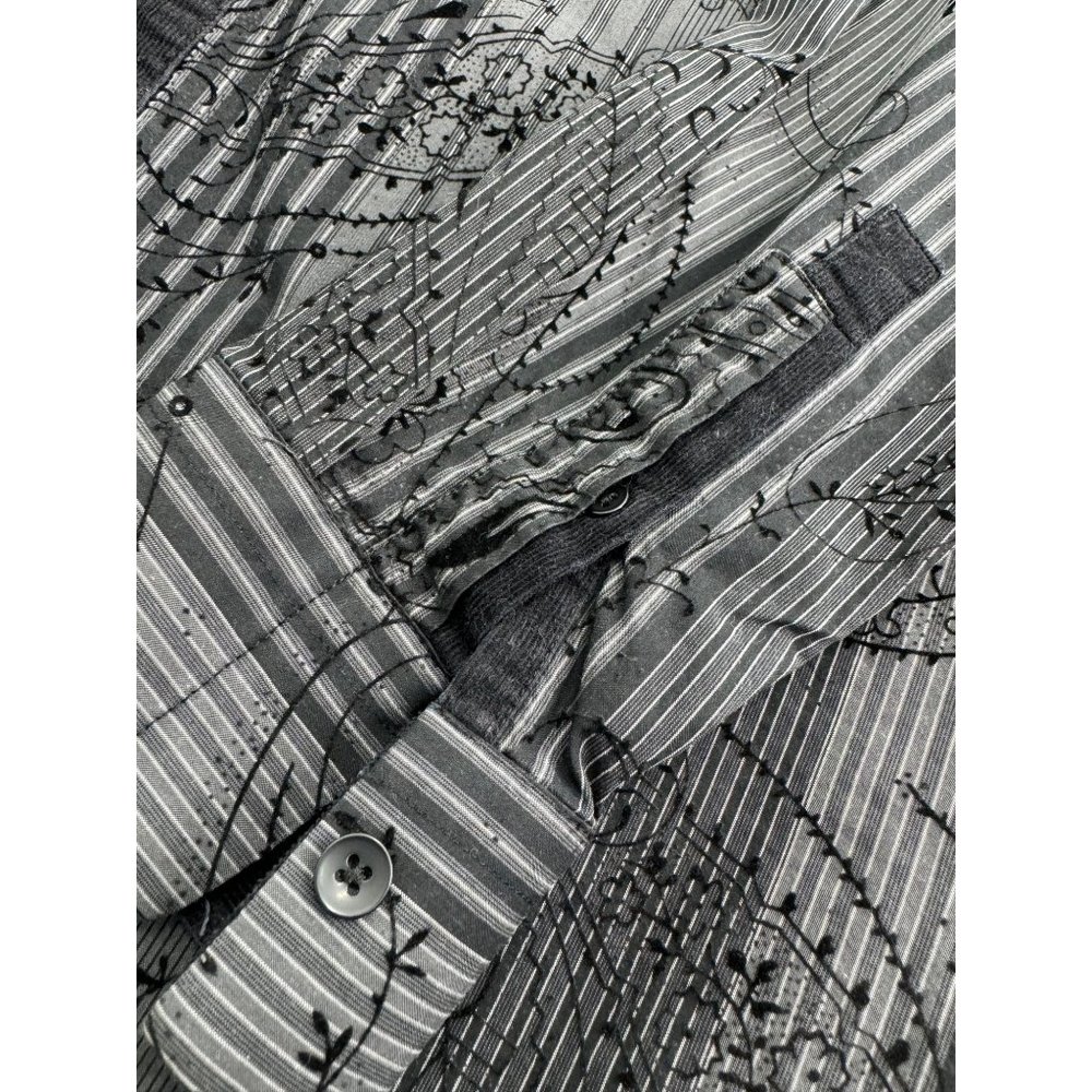 Luchiano Visconti Men Shirt Corduroy Trim Flip Cuff Paisley Textured Button Up M - Picture 5 of 10